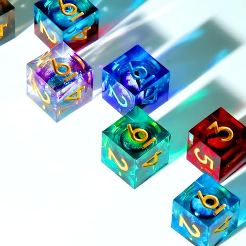 1Pcs D6 DND Dice with Resin Sharp Edge D&D Dice, Random Color and Style 6 Sided Dice 16mm Handmade Polyhedral for DND Roleplaying Games - color: D6-eye Blue Purple