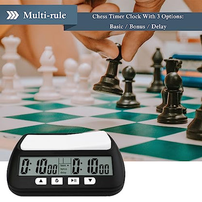 Digital Chess Clock Timer,QINFIEY Chess Timer for Board Games,Professional with Bonus Delay Count Down Up Function,Batteries Included