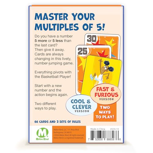 Melon Rind Jump 5, Math Game for Kids Learning Multiples of 5, Lively Basketball Themed Card Game, a Fun Math Activity for Boosting Confidence, Quick and Easy Screenless Fun, Ages 7+ - style: Multiples of 5