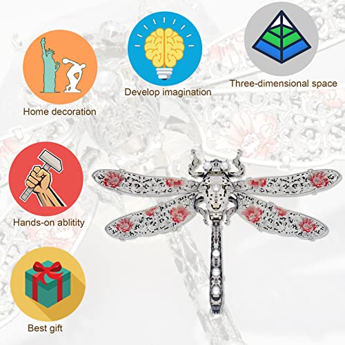 Piececool 3D Puzzles for Adults, Dragonfly Metal Model Building Kits Insect Themed Brooch Assembling DIY Crafts Creative Birthday Gifts,25Pcs - color: Dragonfly