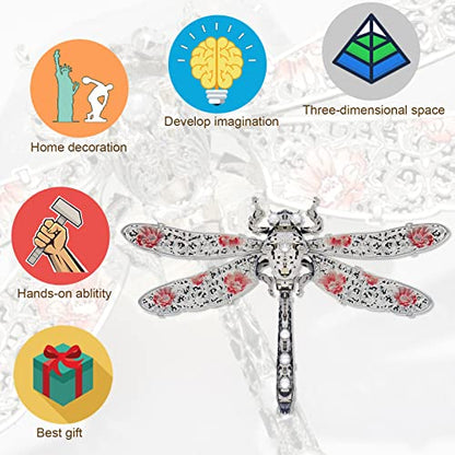 Piececool 3D Puzzles for Adults, Dragonfly Metal Model Building Kits Insect Themed Brooch Assembling DIY Crafts Creative Birthday Gifts,25Pcs - color: Dragonfly