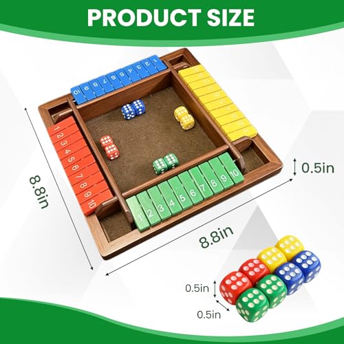 Shut The Box Dice Game, Wooden Strategy Board Game for 2-4 Players, Brown | Tabletop Math Game, 8 Dice Included, Velvet Storage Bag, Solid Wood Board, Family Game Night, Pub Game - style: Classic