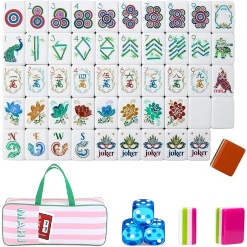 4 Layer Mahjong Tiles, 2026 Premium 160 Pcs Acrylic American Mahjong Tiles Set with Dice, Engraved Four Layer Mahjong Tile with Exquisite Carrying Bag, Home Trips Social Game (Classic Peacock1) - color: Classic Peacock1