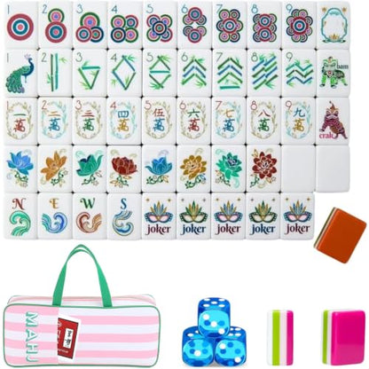 4 Layer Mahjong Tiles, 2026 Premium 160 Pcs Acrylic American Mahjong Tiles Set with Dice, Engraved Four Layer Mahjong Tile with Exquisite Carrying Bag, Home Trips Social Game (Classic Peacock1) - color: Classic Peacock1