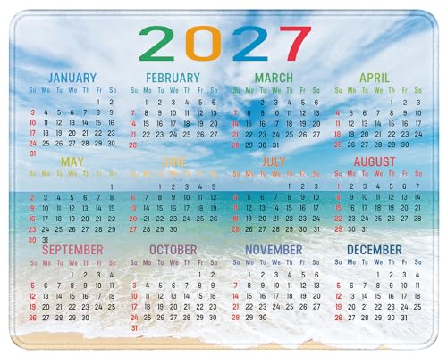 2027 Beach Calendar Mouse Pad, Suitable for Office and Gaming Scenarios | High Density Smooth Surface, Anti Slip Rubber Bottom Stable And Not Displaced, Exquisite Lock Edge Wear-Resistant And Durable - color: Beach Calendar