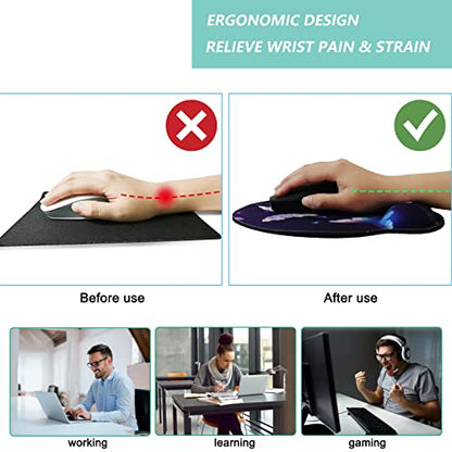 Mouse Pad with Wrist Support, Ergonomic Mouse Pad with Memory Foam Wrist Rest Cushion, Non-Slip Rubber Base Gaming Mice Pad for Home Office Computer Laptop, Butterfly - color: H-butterfly