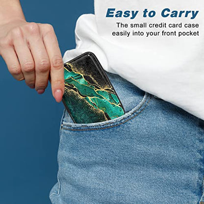Credit Card Holder, Mini Aluminum Card Wallet RFID Blocking Slim Metal Hard Card Case for Women Men, Green Black Marble - color: Green Black Marble