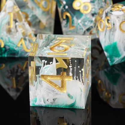DND Dice Set, 7 Pcs Sharp Edge D&D Dice Polyhedral Resin Dice for Dungeons and Dragons RPG MTG Role Playing Table Games - color: Green