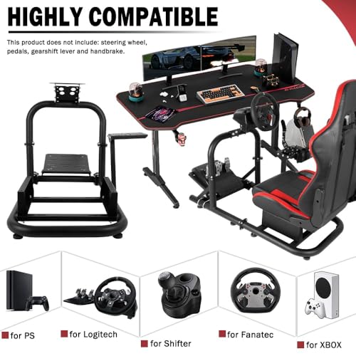Supllueer Racing Simulator Cockpit Upright Stable Fit for Logitech G27 G29 G920 G923,for Thrustmaster T300RS F458 T500R,for Fanatec, 50mm Round Tube Racing Wheel Stand without Wheel Pedal Shifter Seat
