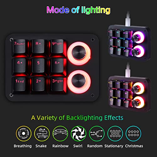 Koolertron 9-Key Mechanical Numpad with 2 Programmable Knobs, LED Backlit Macro Gaming Keyboard, Fully Customizable Numeric Keypad for PC - style: 9 Keys/Red switches/RGB Backlight