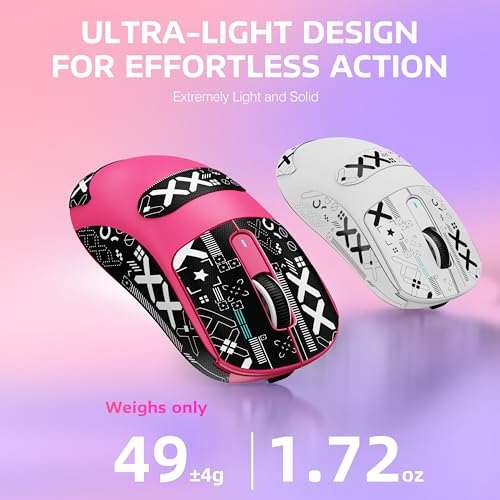 MANBASNAKE × ATTACK SHARK X3 Wireless Gaming Mouse, 49g Lightweight Triple Mode Ergonomic Computer Mouse, PAW3395 26K DPI Sensor,200h Battery Life, Griptape Programmable Buttons for PC/Mac/Win (Berry) - color: Berry & Griptape