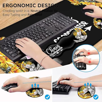 Desk Mouse Pad Office Large Mousepad Extended XXL (31.5x11.8in) Anime Cartoon Cute Baby Elephants with Sunflowers Gaming Mouse Mat Rubber Base Stiched Edges + Memory Foam Keyboard Wrist Rest - color: JV-mouse pad-8-1