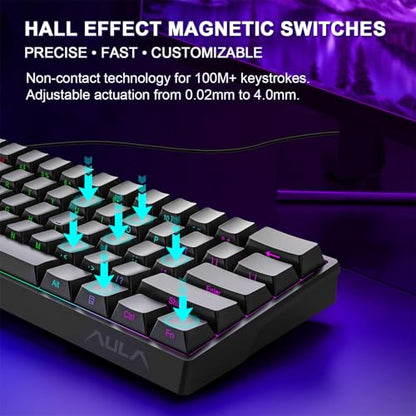 WIN60 HE 60% Mechanical Keyboard Wired, Hall Effect Gaming Keyboard Magnetic Switch Hot Swappable, Adjustable Actuation Rapid Trigger 8000Hz Polling Rate, RGB Keyboard - color: WIN60 Side-printed Black