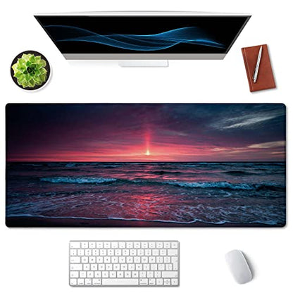 SSOIU Desk Mat, Extended Gaming Mouse Pad (35.5x15.7 in), Large Non-Slip Rubber Base Mousepad with Stitched Edges, Waterproof Keyboard Mouse Mat Desk Pad for Work, Office, Home - Sunset Over The sea - color: Sunset Over the Sea
