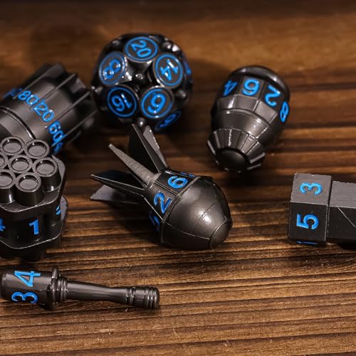 UDIXI Metal Dice Set D&D 7PCS RPG Polyhedral Metal DND Dice Set Black | Bomb Shape, Solid Metal, Cool Design, Leather Pouch Packaging, for Dungeons and Dragons Role Playing Games Tabletop Games - color: Black Blue