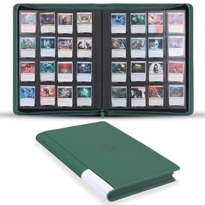 Snekdy premium 1024-pocket trading card binder, 16-pocket cards album, waterproof PU-leather Cover album with side loading, holds gaming, baseball, basketball & sports cards Green - color: Green