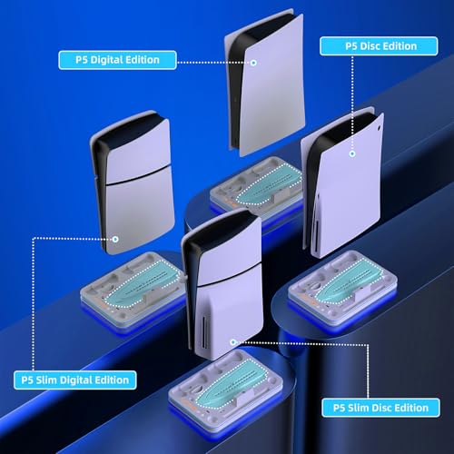 Sehawei PS5/PS5 Slim Stand and Cooling Station with RGB Lighting and 3 Level Cooling Fan,Charging Dock for PS5 Edge Controller and PS Portal,Remote Control and Headset holders,PS5/PS5 Slim Accessories
