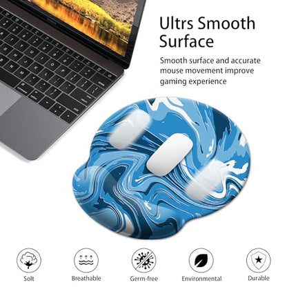 Gaming Mouse Pad Wrist Support,Ergonomic Mouse Pad with Wrist Rest,Comfortable Mousepad with Smooth Wrist Rest,Pain Relief Mouse Pads for Non-Slip Base,Computer,Laptop,Office，Home(Blue-White Fluid) - color: Blue-white Fluid