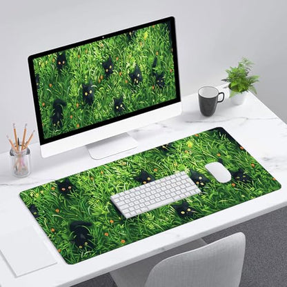Cute Cat Desk Pad Mouse Pad Green Plant Kawaii Black Cat Flower Large Gaming Mouse Mat with Stitched Edges,Non-Slip Waterproof Rubber Base Mous Mat 31.5"x11.8" Office Computer Keyboard Laptop Home - color: Cute Cat_003, size: 11.8" x 31.5"