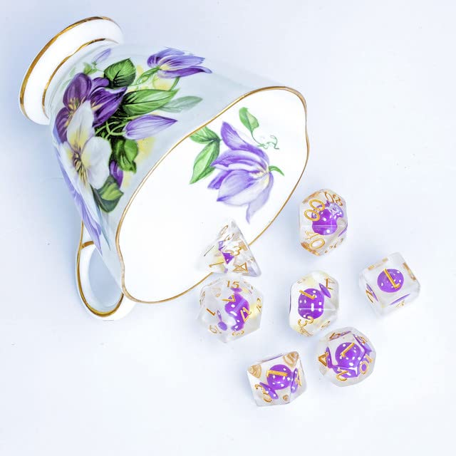 Sage's Portal Familiars and Reagents Resin DND Dice Set Polyhedral Dice Set for Dungeons and Dragons RPG Tabletop TTRPG (Purple Magic Shrooms) - color: Purple Magic Shrooms
