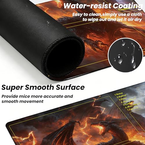 MTG Playmat TCG Card Mat Magic The Gathering Play Mat with Zone 24x14 Inch - color: Elemental Dragon Rage,with Zone