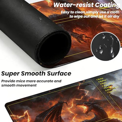 MTG Playmat TCG Card Mat Magic The Gathering Play Mat with Zone 24x14 Inch - color: Elemental Dragon Rage,with Zone