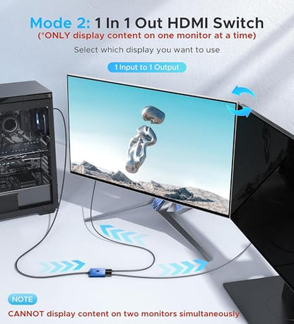 4K@60Hz HDMI Splitter Switch 2 in 1 Out, WARRKY [3.3ft Fixed Braided HDMI Cable, Aluminum Case, HDCP 2.2] Bidirectional 2x1 Switcher UHD Compatible for PS5/4, Nintendo Switch, Roku, FireStick – Blue - color: Blue