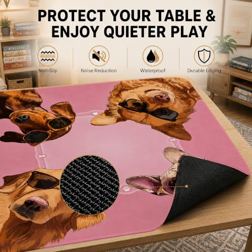Funny Dog Mahjong Mat for Table Non-Slip Noise Reduction Gaming Mats with Carrying Bag, American Mahjong Table Cover for Poker Board Card Games Dominoes, 31.5” x 31.5” - color: Funny Dog