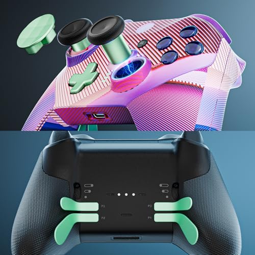 14-in-1 Controller Accessories Kit Compatible with Xbox Elite Series 2, 6 Premium Metal Thumbsticks, Swap Joysticks, 4 Interchangeable Paddles, 2 D-Pads, 1 Tool & 1 Storage Bag (Macaron Green) - color: Macaron Green