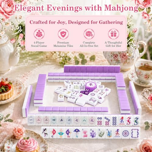 Purple American Mahjong Set, 168 Melamine Tiles | Includes 168 Mahjong tiles with 12 jokers and a gift box. Portable for game nights, weekly clubs and gifting. - color: Purple