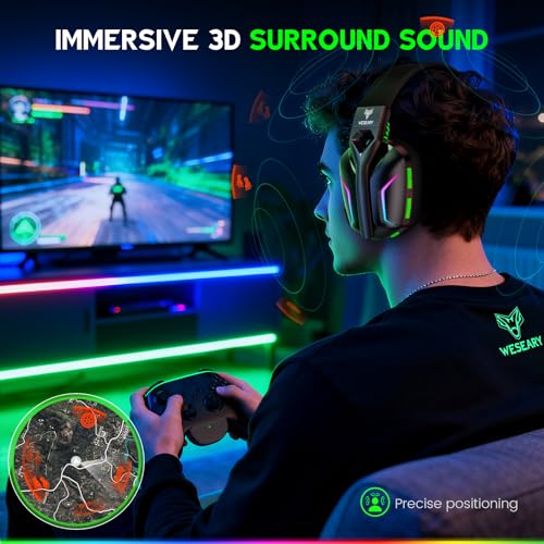 WESEARY Wireless Gaming Headset for Xbox Series X|S, 2.4GHz Ultra-Low Latency Headset with Noise Cancelling Mic for PC, PS5, PS4, Switch, Mac, 3D Surround Sound, Bluetooth 5.4, 50H Battery - color: Raven Black