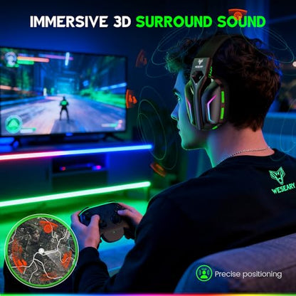 WESEARY Wireless Gaming Headset for Xbox Series X|S, 2.4GHz Ultra-Low Latency Headset with Noise Cancelling Mic for PC, PS5, PS4, Switch, Mac, 3D Surround Sound, Bluetooth 5.4, 50H Battery - color: Raven Black