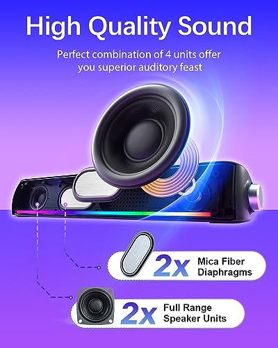 Computer Speakers, Hi-Fi Sound Quality Computer Sound Bar, Bluetooth 5.0 & 3.5mm Wired PC Speakers with 4 Dynamic Lighting Modes, USB Powered Speakers for PC, Desktop, Laptops, Phones, Monitors, Xbox - color: RGB Black