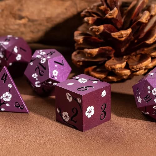 UDIXI DND Metal Dice Set, Flower Solid Metal RPG Dice Set Purple for D&D | White Flower, Metal Case Packaging, Heavy Metal Dice, D&D Gift, for Dungeons and Dragons Role Playing Games Tabletop Games - color: Purple-black