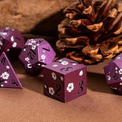 UDIXI DND Metal Dice Set, Flower Solid Metal RPG Dice Set Purple for D&D | White Flower, Metal Case Packaging, Heavy Metal Dice, D&D Gift, for Dungeons and Dragons Role Playing Games Tabletop Games - color: Purple-black