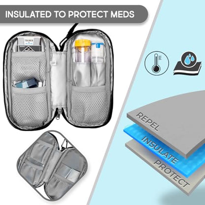 PracMedic Bags Epi Pens Carrying Case- Insulated Epipen Carry Case (Black) | Holds 2 Epi Pens, Auvi-Q or Neffy, Inhaler & Antihistamine. Medical Case for Allergy, Asthma & Diabetes Medicines - color: Black