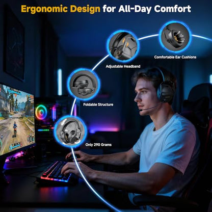 SG600 Wireless Gaming Headset for PC, PS5, PS4, Laptop, Mac, Nintendo Switch, 2.4GHz & Bluetooth 5.3 Gaming Headphones with Noise Canceling Mic, Stereo Sound, 70+Hr Battery, 15ms Latency
