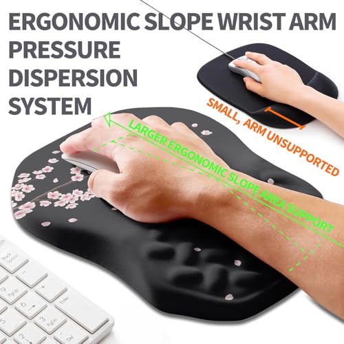 Ergonomic Slope Mouse Pad Wrist Support, Wrist Rest Mousepad for Carpal Tunnel Pain Relief with Massage Bulge and Slow Rebound Memory Foam (12x8 inch, Pink Blossom) - color: Am032-pink Blossom