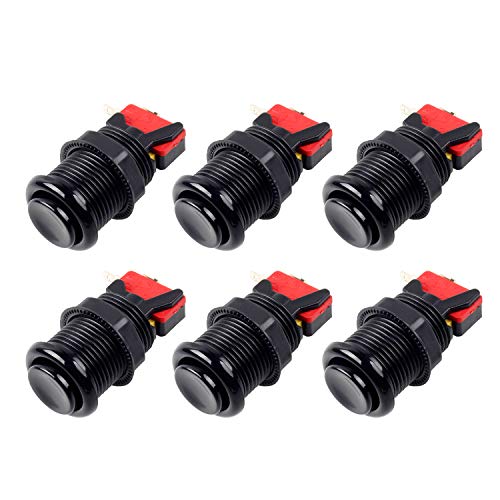 EG STARTS 6X American Style Standard Arcade Buttons Switchable Happ Type 30mm Push Button 3/16" Terminal for Jamma Mame Kit Parts (Black) - color: Black