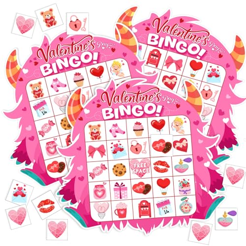 Blosssound Valentine's Day Bingo Game for Kids - Monster Theme Valentines Bingo Cards for 24 Players School Classroom Activities Fun Valentine Party Favors Games for Children Teacher Supplies - style: Valentine's Day
