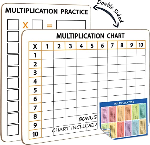 SCRIBBLEDO Multiplication Chart Dry Erase Boards 9x12 Double Sided, 2 Pack | Masonite Math Practice Lapboards with Times Tables Multiplication for Grade 3-5, Easy to Clean No Residuals, Crisp Whiteboard - style: 2 Boards