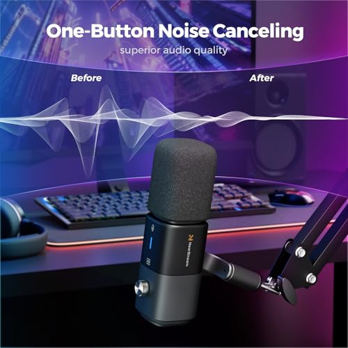 NearStream AM20X Podcast Microphone with Boom Arm, USB/XLR Condenser Microphone for Podcasting/Streaming/Gaming/Record, PC and Audio Mixer, AI Noise Canceling, Gain Control, Sound Monitoring, Mute