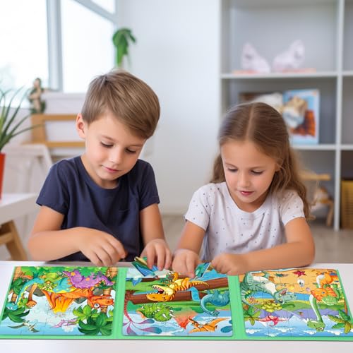 Magnetic Puzzles for Toddlers 3-5 Dinosaur Puzzle Travel Toys for Kids | Jigsaw Puzzles for Kids 75-Pieces Travel Toys Dinosaur Puzzles Ages 4-6 Road Car Trip & Airplane Activities - style: Dinosaur