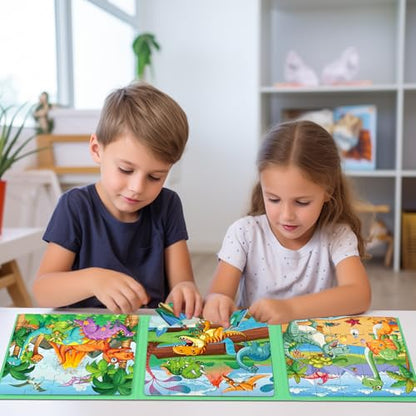 Magnetic Puzzles for Toddlers 3-5 Dinosaur Puzzle Travel Toys for Kids | Jigsaw Puzzles for Kids 75-Pieces Travel Toys Dinosaur Puzzles Ages 4-6 Road Car Trip & Airplane Activities - style: Dinosaur