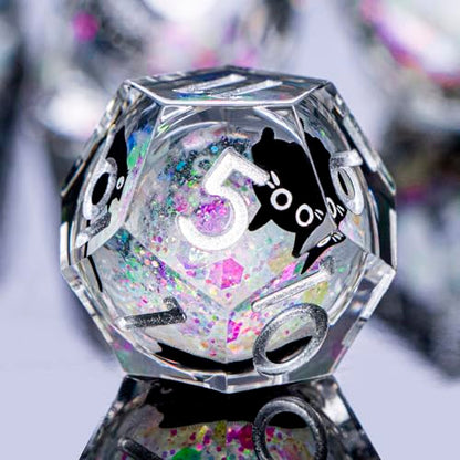 DND Cat Dice Set Colorful White Sharp Edge Dice with Box, RPG D and D Dice Dungeons Dragons Role Playing Game Polyhedral Resin Dice Set D20 D12 D10 D8 D6 D4 - color: Colorful White Silver