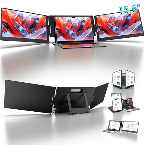 KYY 15.6" Laptop Screen Extender, 1080P FHD IPS Portable Monitor, One Cable USB-C Triple Monitor, Dual Travel Screen for 12"-17'' Laptops, 360° Rotation & Kickstand，X90D (Driver Need) - size: 15.6" Triple