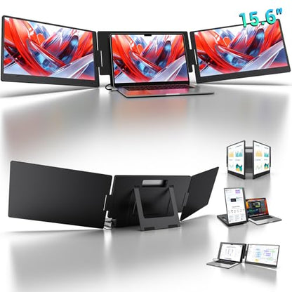 KYY 15.6" Laptop Screen Extender, 1080P FHD IPS Portable Monitor, One Cable USB-C Triple Monitor, Dual Travel Screen for 12"-17'' Laptops, 360° Rotation & Kickstand，X90D (Driver Need) - size: 15.6" Triple