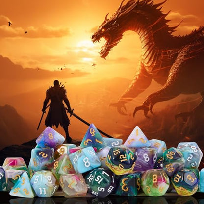 56 Pcs Polyhedral DND Dice Set with 8 Velvet Storage Bags | 7 dice per set, ideal for DND, RPG, MTG tabletop role-playing games