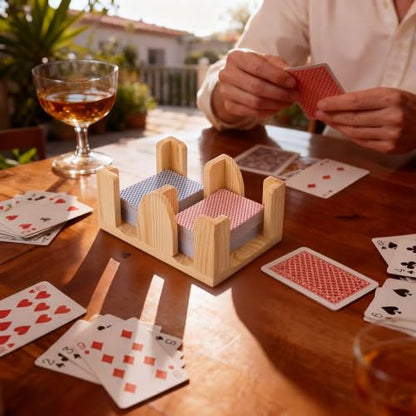 Kathfly Upgraded 6 Decks Wood Playing Card Holder 360° Rotating, Canasta Card Holder Tray Organizes, Poker, Games, Smooth Rotate Design & Easy Access, Balance & Stability(Wood Color) - style: 6 Decks