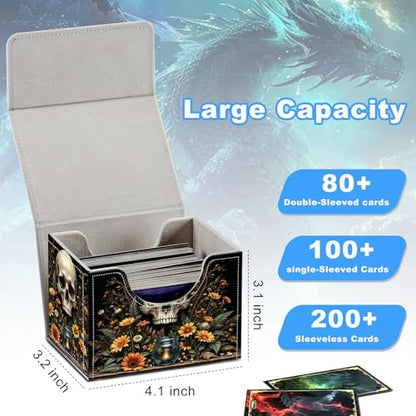 Skull with Flowers Deck Box for MTG Commander | Holds 100+ Double-Sleeved Cards | Strong Magnetic TCG Card Case for Collectible Games - color: Skull with Flowers